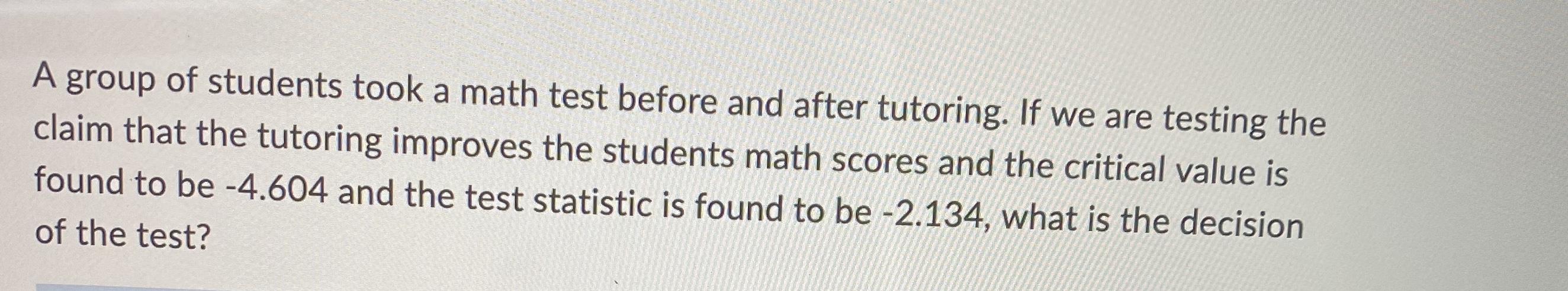 Answered: A group of students took a math test… | bartleby