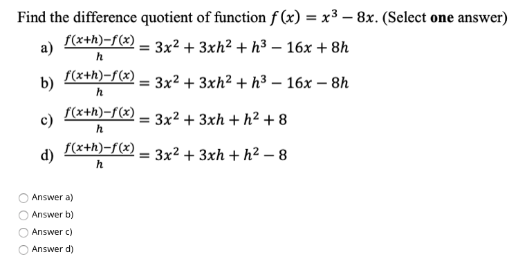 Answered: Find The Difference Quotient Of… 