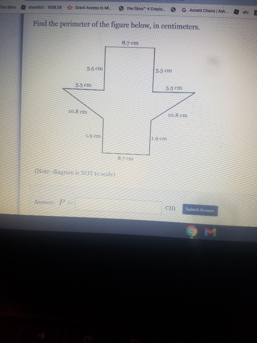 find the perimeter of the figure below in centimeters