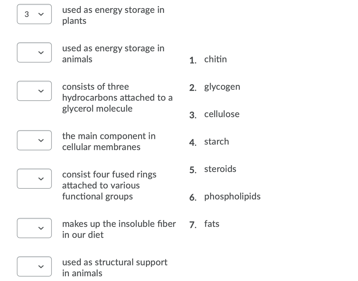 Answered: used as energy storage in plants 3 used… | bartleby