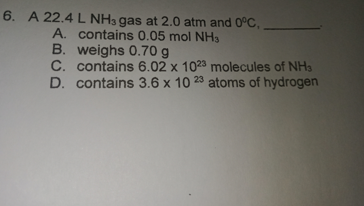 Answered: A 22.4 L NH3 gas at 2.0 atm and 0°C, A.… | bartleby