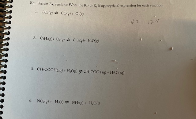 Answered Equilibrium Expressions Write The K Bartleby