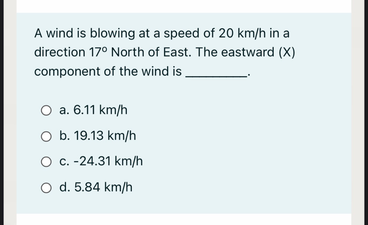 Answered: A Wind Is Blowing At A Speed Of 20 Km/h… | Bartleby