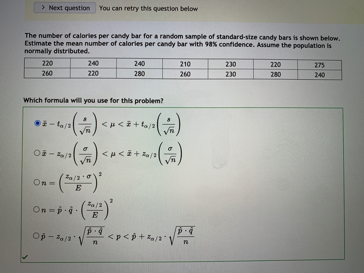 Answered: The number of calories per candy bar… | bartleby