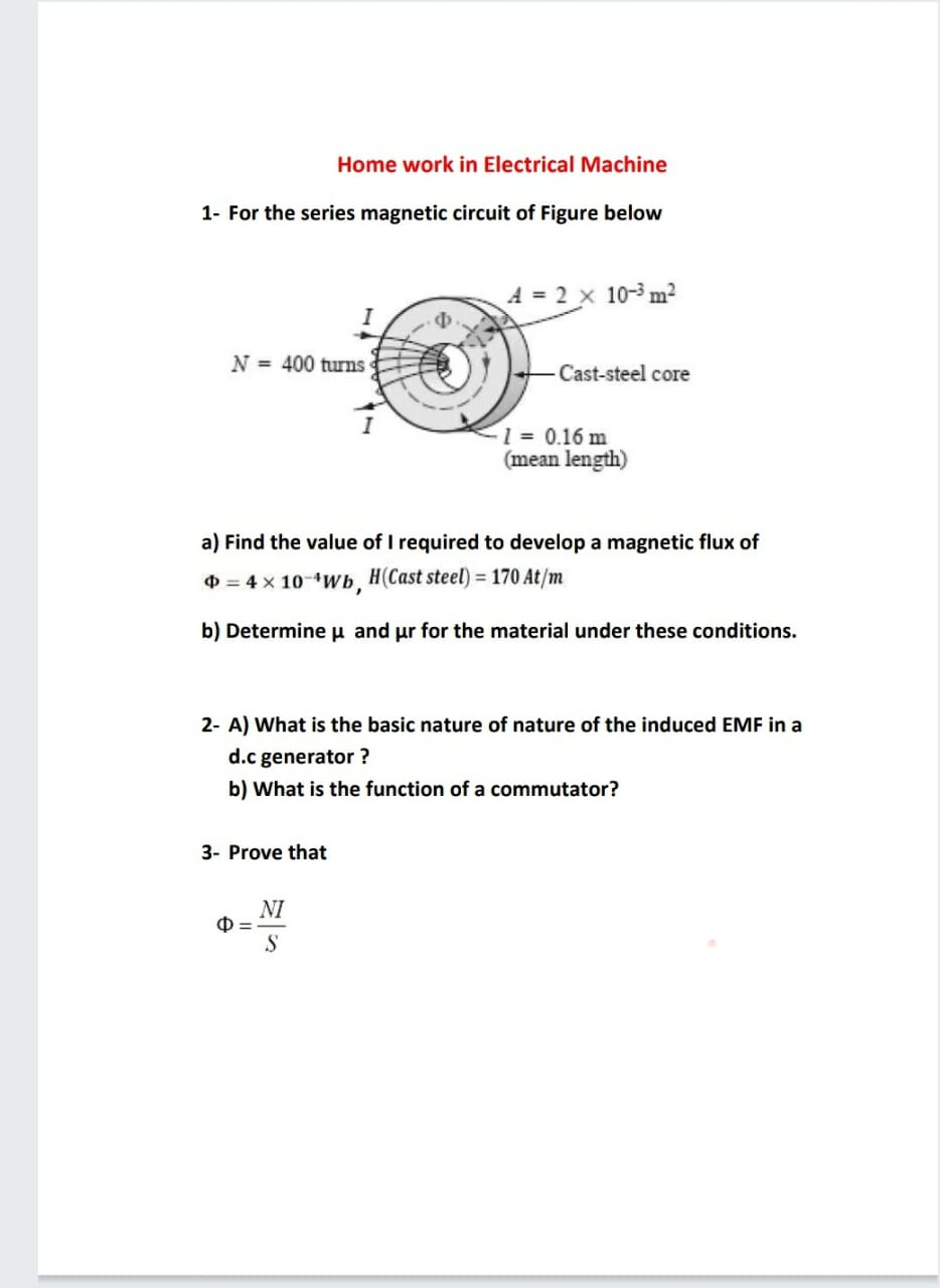 Answered: 1- For The Series Magnetic Circuit Of… | Bartleby