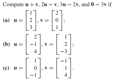 Answered Compute U V 2u V 3u 2v And 0 Bartleby