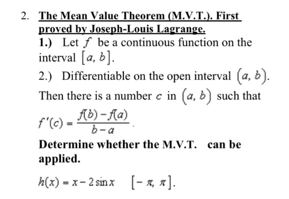 Answered 2 The Mean Value Theorem M V T Bartleby