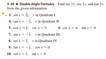 Answered 3 10 Double Angle Formulas Find Sin Bartleby