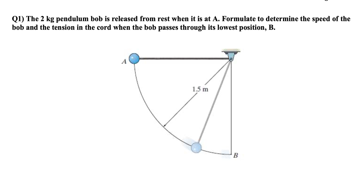 Answered: Q1) The 2 kg pendulum bob is released… | bartleby