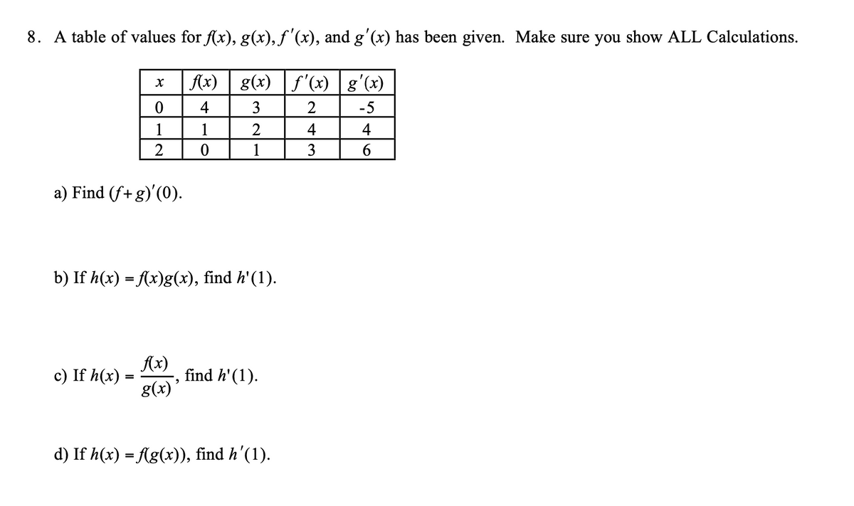 Answered 8 A Table Of Values For X Bartleby