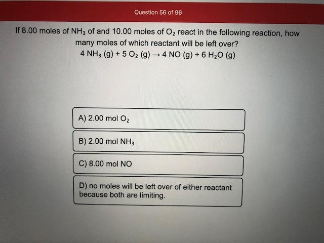 Answered If 8 00 Moles Of Nh3 Of And 10 00 Moles Bartleby