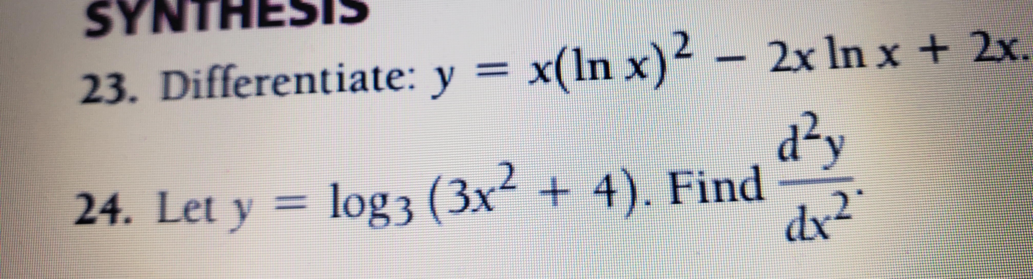 Answered Synthesis 23 Differentiate Y X Ln Bartleby