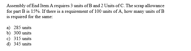 Answered Assembly Of End Item A Requires 3 Units Bartleby