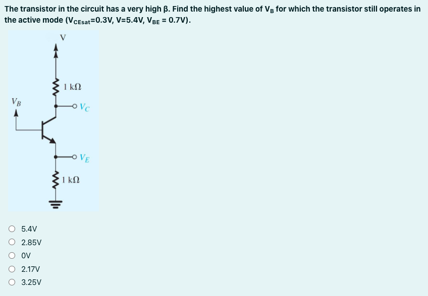 Answered The Transistor In The Circuit Has A Bartleby