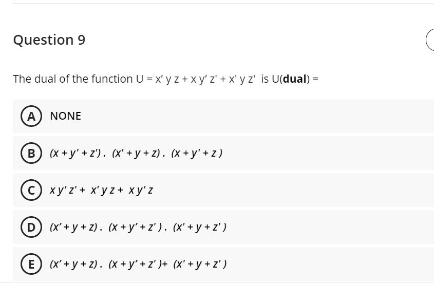 Answered Question 9 The Dual Of The Function U Bartleby