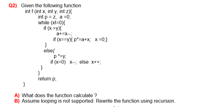 Answered Q2 Given The Following Function Int F Bartleby