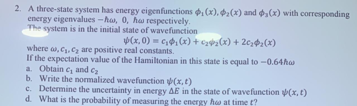 Answered 2 A Three State System Has Energy Bartleby