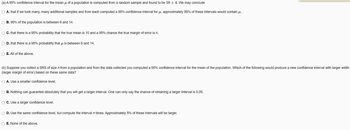 Answered A A 95 Confidence Interval For The Bartleby