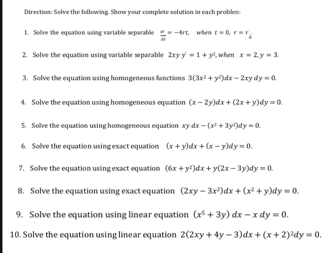 Answered 4 Solve The Equation Using Homogeneous Bartleby