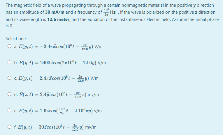 Answered The Magnetic Field Of A Wave Bartleby