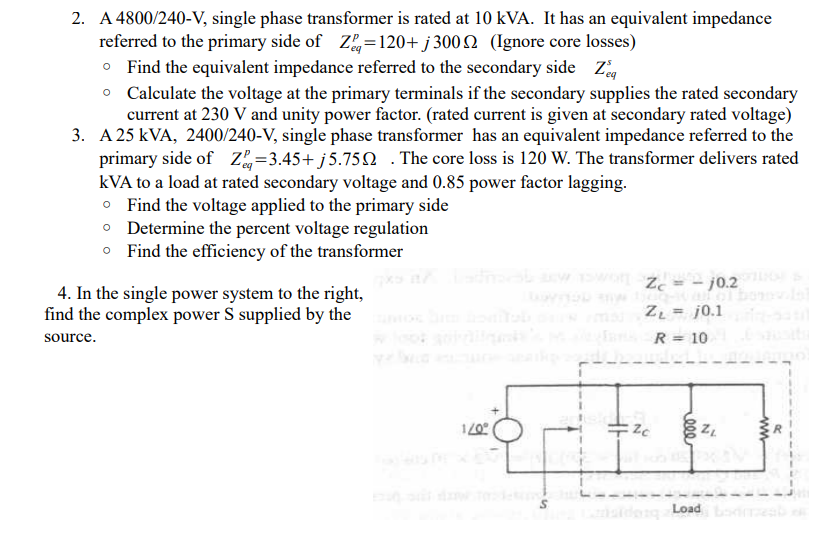 Answered 2 A 4800 240 V Single Phase Bartleby