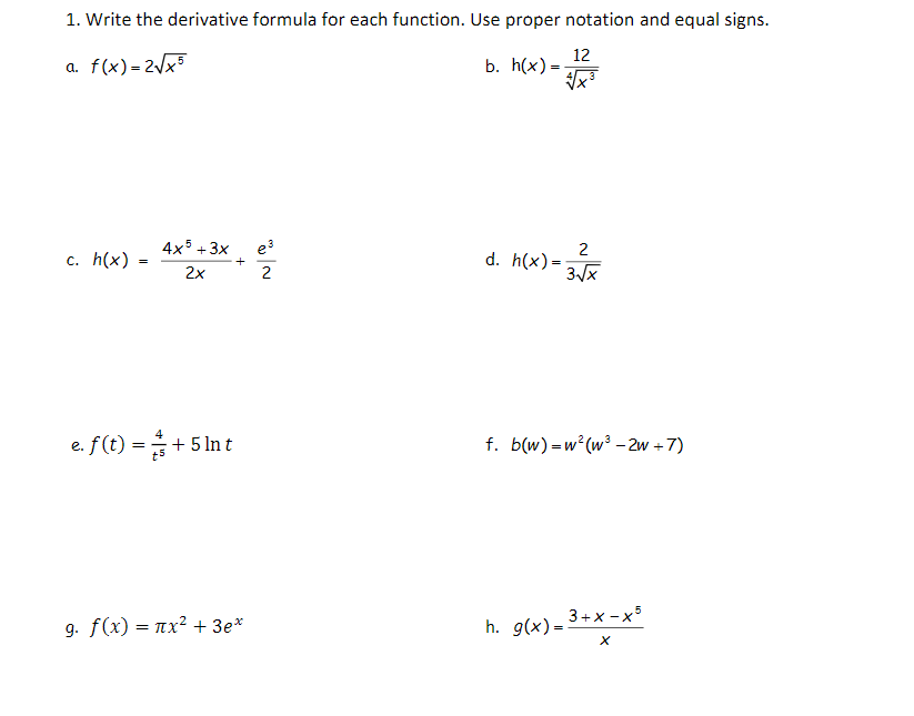 Answered: 1. Write the derivative formula for… | bartleby