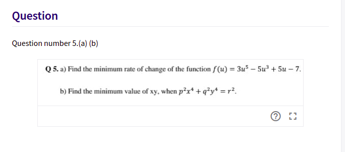 Answered Q 5 A Find The Minimum Rate Of Change Bartleby