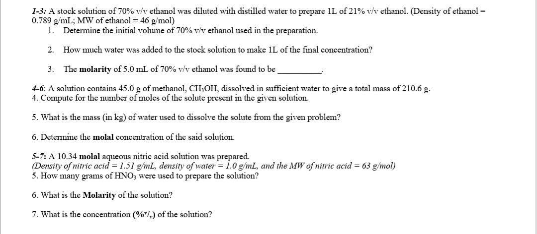 Answered 1 3 A Stock Solution Of 70 V V Bartleby