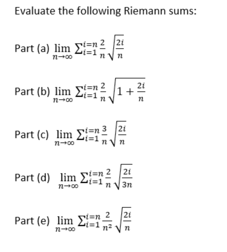 Answered 2i Part A Lim Ei N 2 N V N I 1 N 00 Bartleby