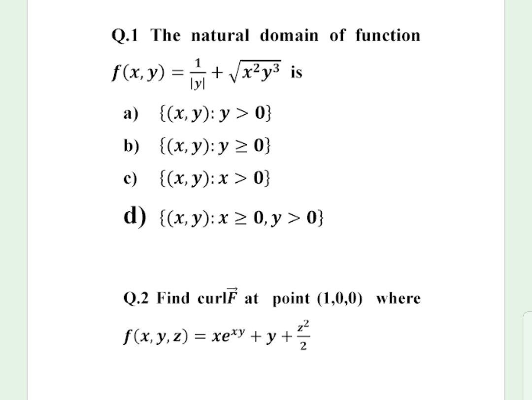 Answered Q 1 The Natural Domain Of Function 1 Bartleby