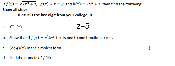 Answered If F X V7x Z G X Z X And H X Bartleby