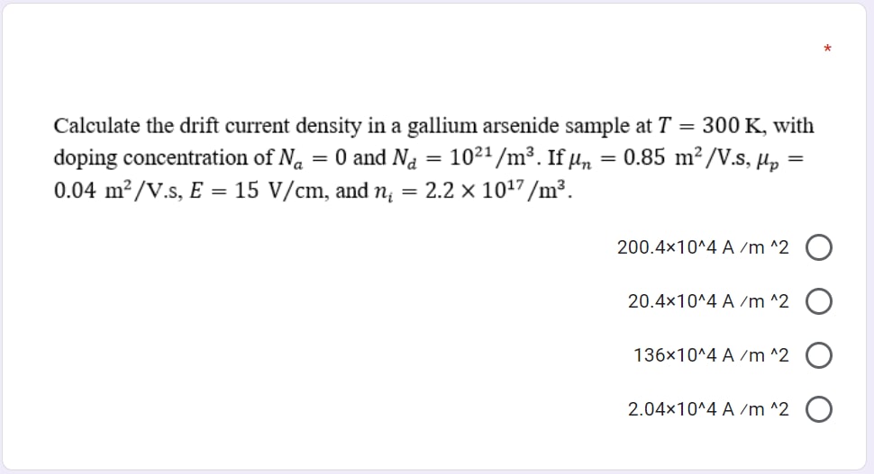 Answered Calculate The Drift Current Density In Bartleby