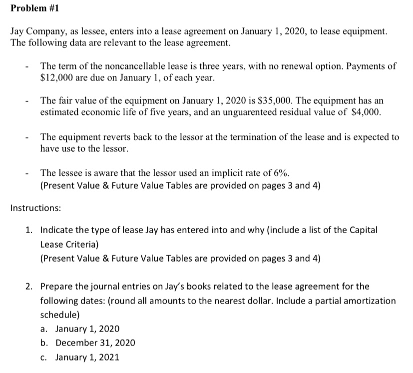 Answered: Jay Company, as lessee, enters into a… | bartleby