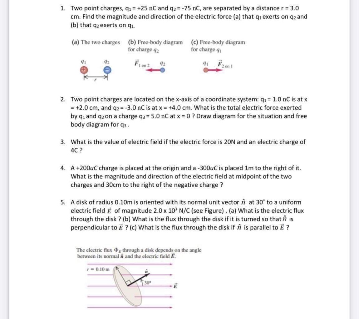 Answered 1 Two Point Charges Q1 25 Nc And Bartleby