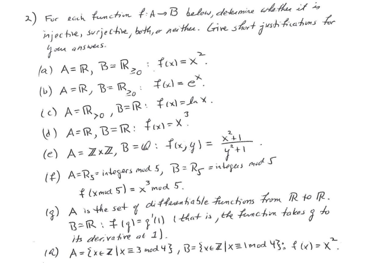 Answered: ス) For each Funci injective, surjectie,… | bartleby