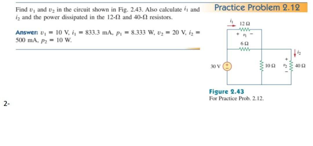 Answered Practice Problem 2 12 Find V And V2 In Bartleby