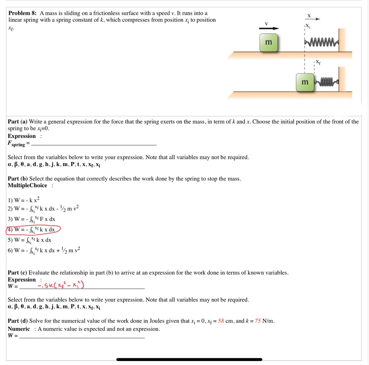 Answered Problem 8 A Mass Is Sliding On A Bartleby