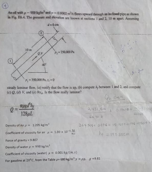 Answered An Oil With P 900 Kg M And V 0 0002 Bartleby