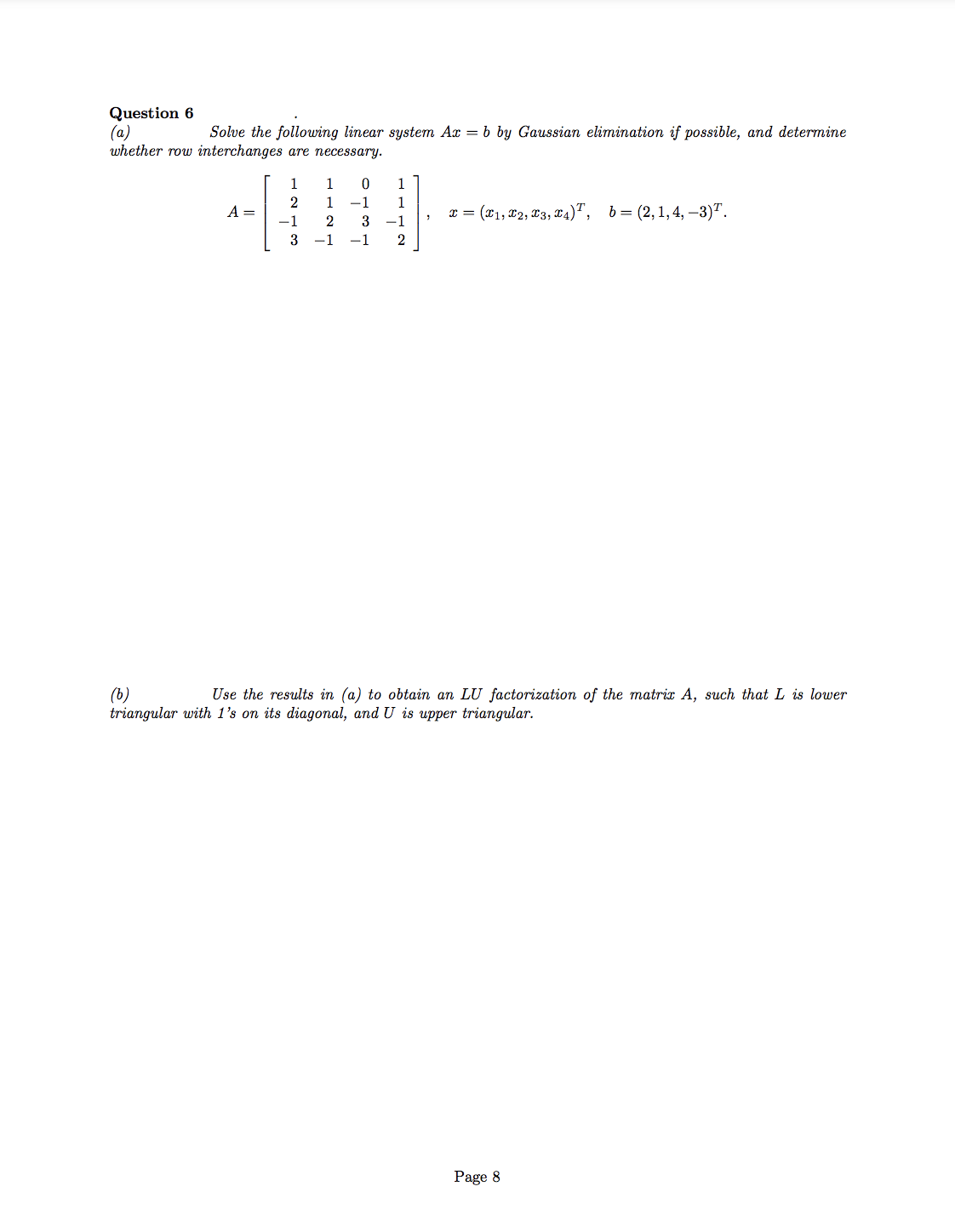 Answered A Whether Row Interchanges Are Bartleby