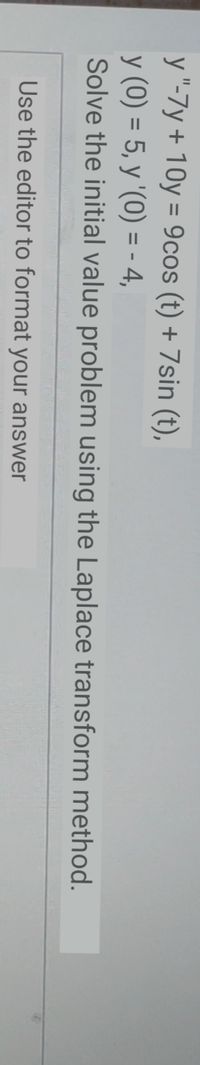 Answered Y 7y 10y 9cos T 7sin T Y Bartleby