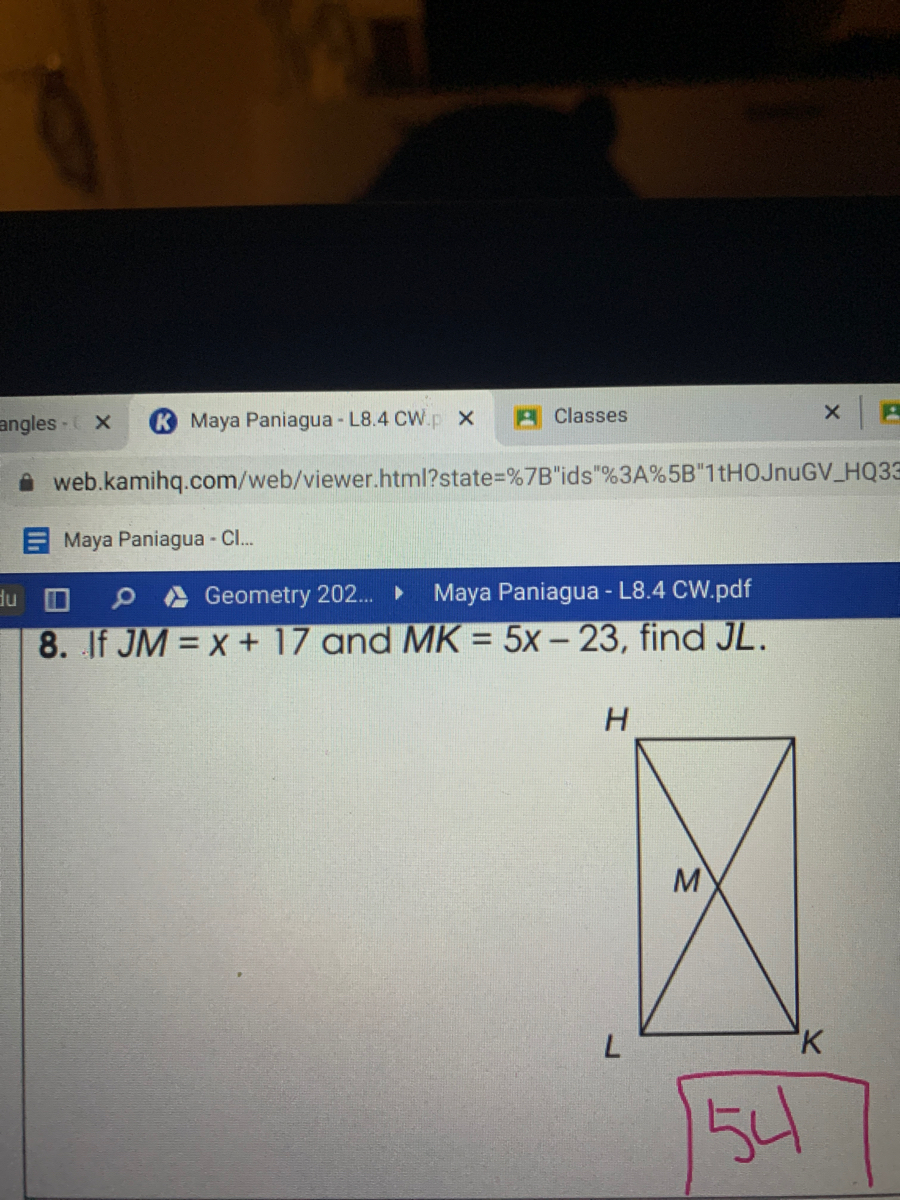 Answered 8 If Jm X 17 And Mk 5x 23 Bartleby