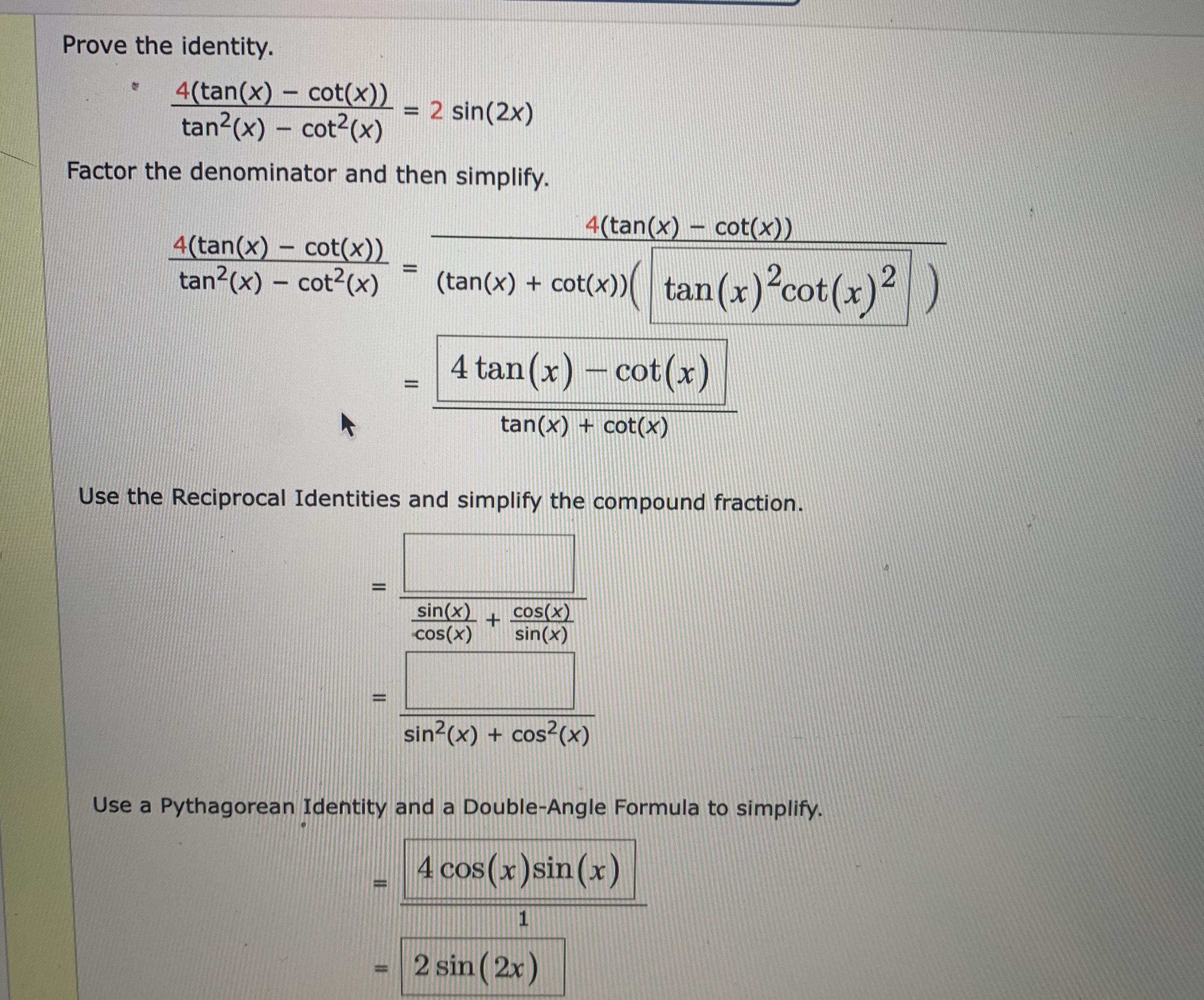 Answered Prove The Identity 4 Tan X Cot X Bartleby
