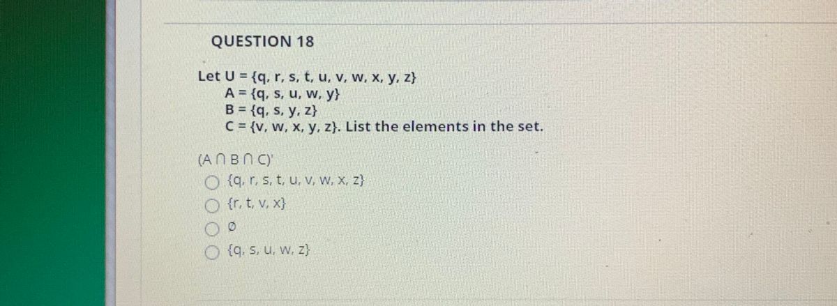 Answered Question 18 Let U Q R S T U V Bartleby