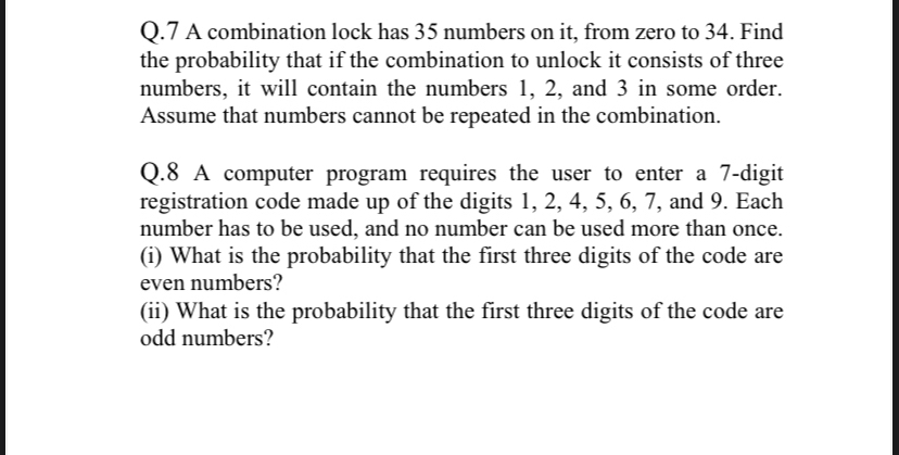 Answered Q 7 A Combination Lock Has 35 Numbers Bartleby