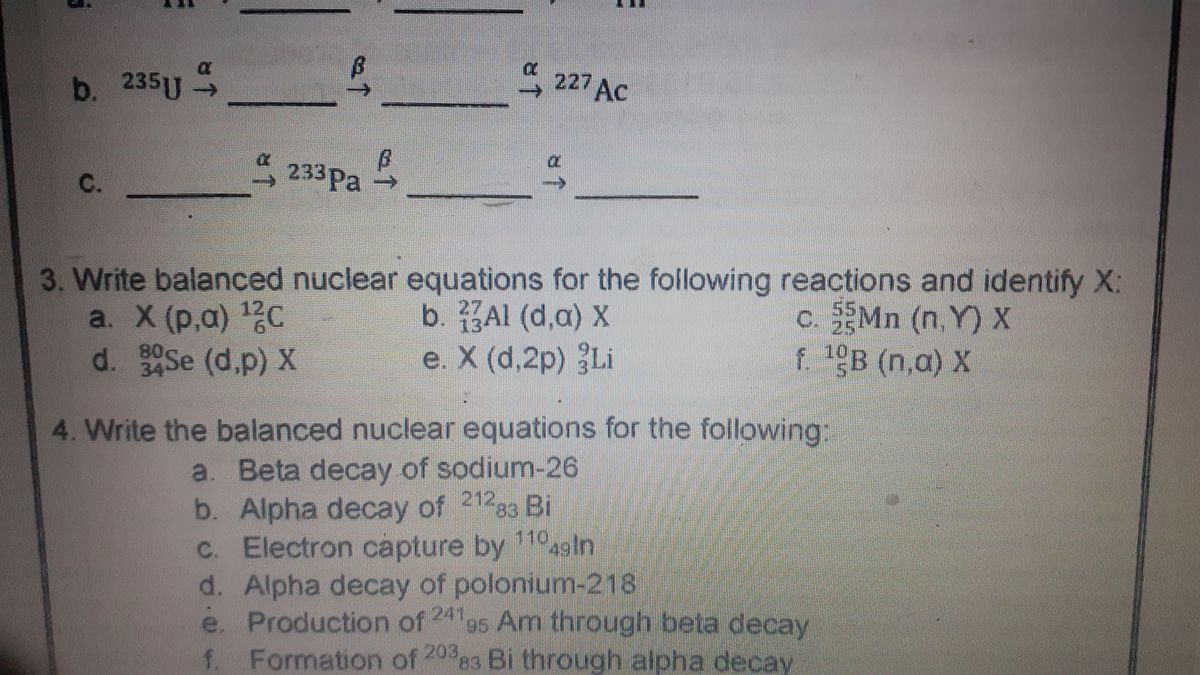 Answered Write Balanced Nuclear Equations For Bartleby