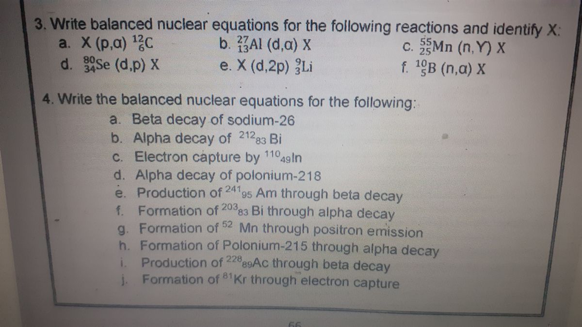 Answered 3 Write Balanced Nuclear Equations For Bartleby