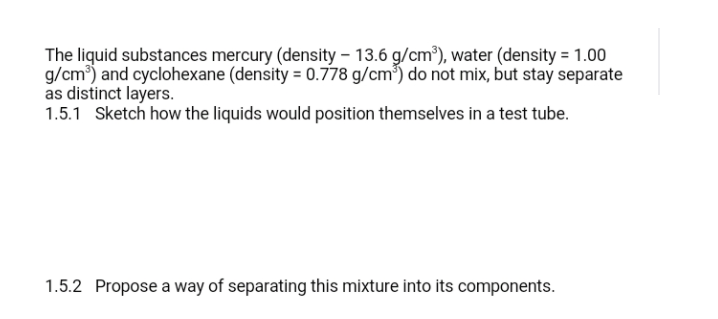 Answered The Liquid Substances Mercury Density Bartleby