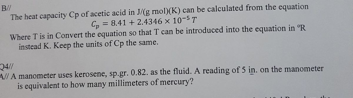 Answered The Heat Capacity Cp Of Acetic Acid In Bartleby