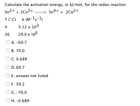 Answered Calculate The Activation Energy In Bartleby