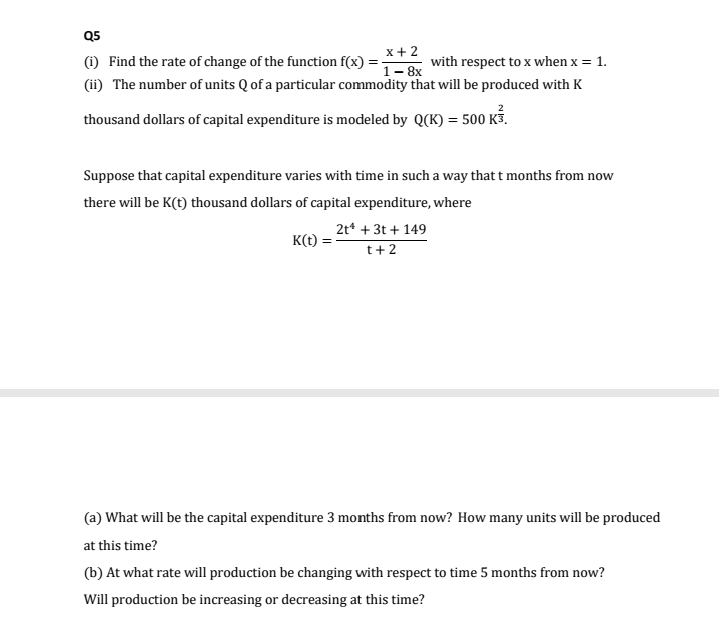 Answered Q5 X 2 I Find The Rate Of Change Of Bartleby